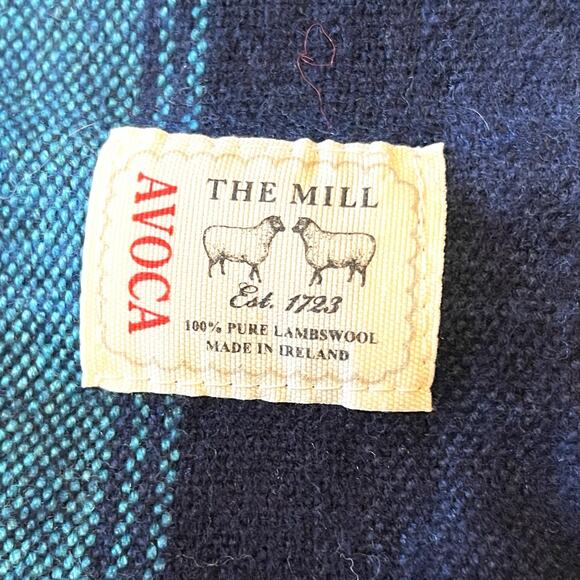 Avoca Irish Lambswool Scarf Blue Plaid Woven Pure Wool Knit Ireland 72” x 10” - Picture 4 of 4